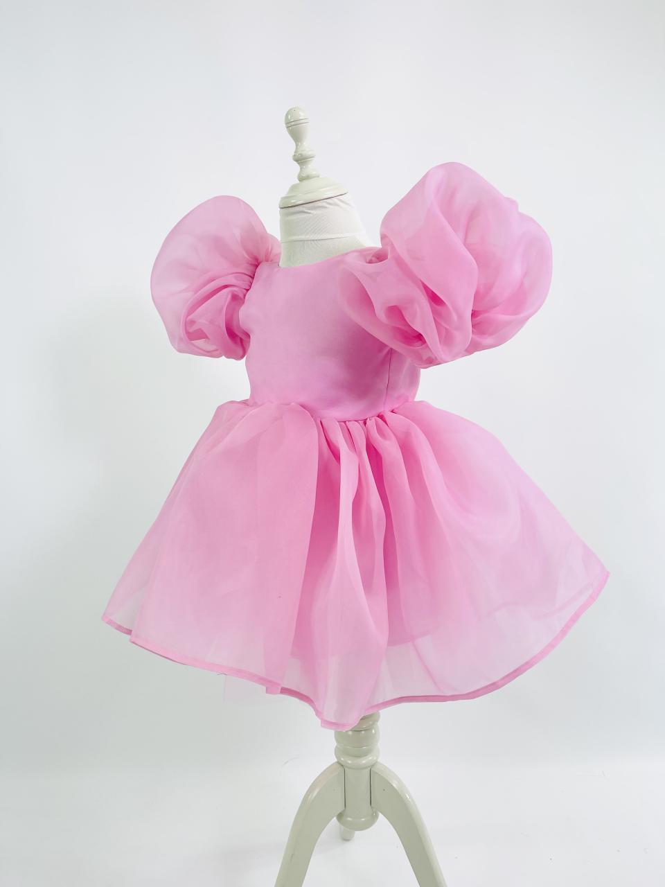 DOLLY V-BACK PUFF SLEEVE ORGANZA TUTU DRESS sugar pink