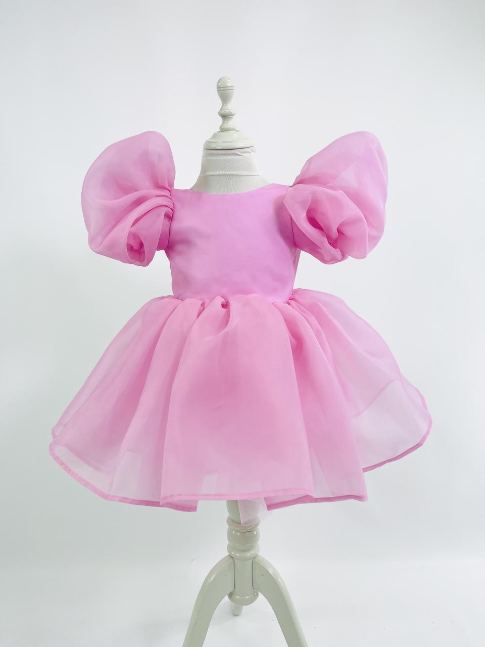 DOLLY V-BACK PUFF SLEEVE ORGANZA TUTU DRESS sugar pink
