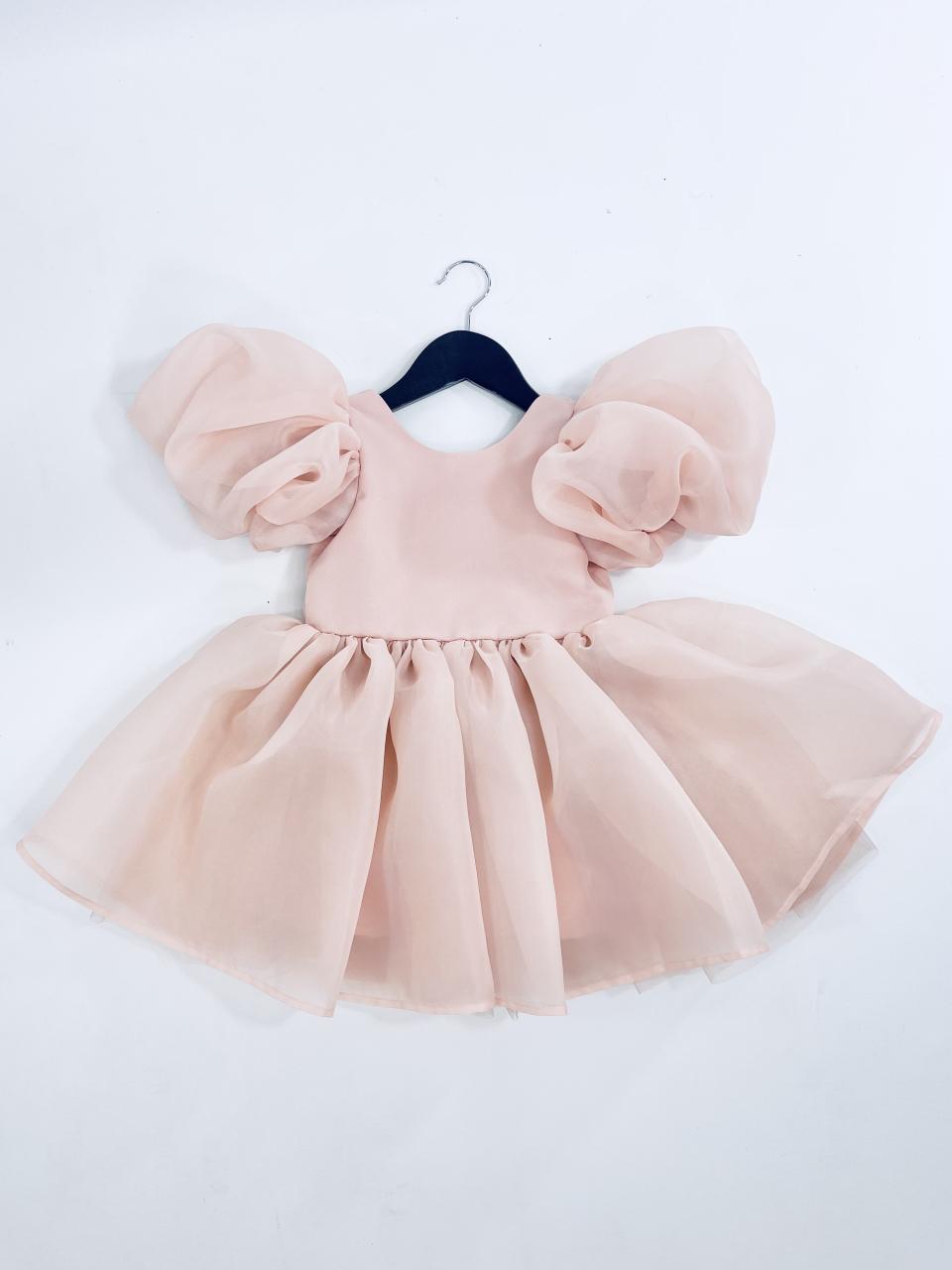 DOLLY V-BACK PUFF SLEEVE ORGANZA TUTU DRESS ballet slipper pink