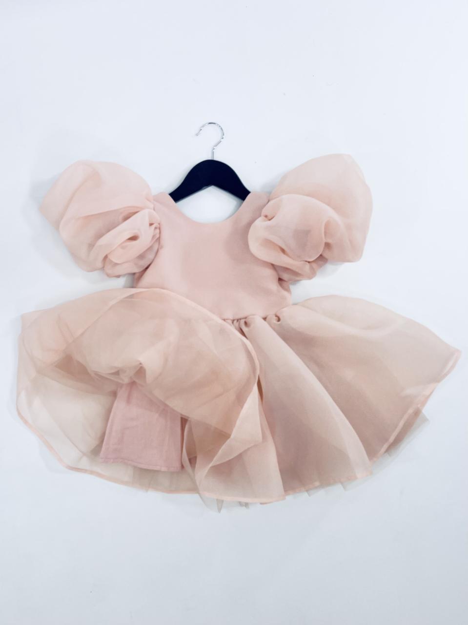 DOLLY V-BACK PUFF SLEEVE ORGANZA TUTU DRESS ballet slipper pink