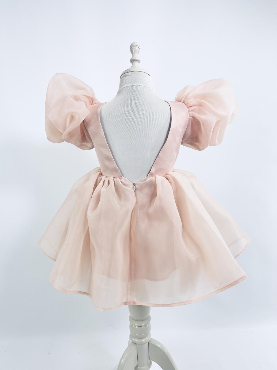 DOLLY V-BACK PUFF SLEEVE ORGANZA TUTU DRESS ballet slipper pink
