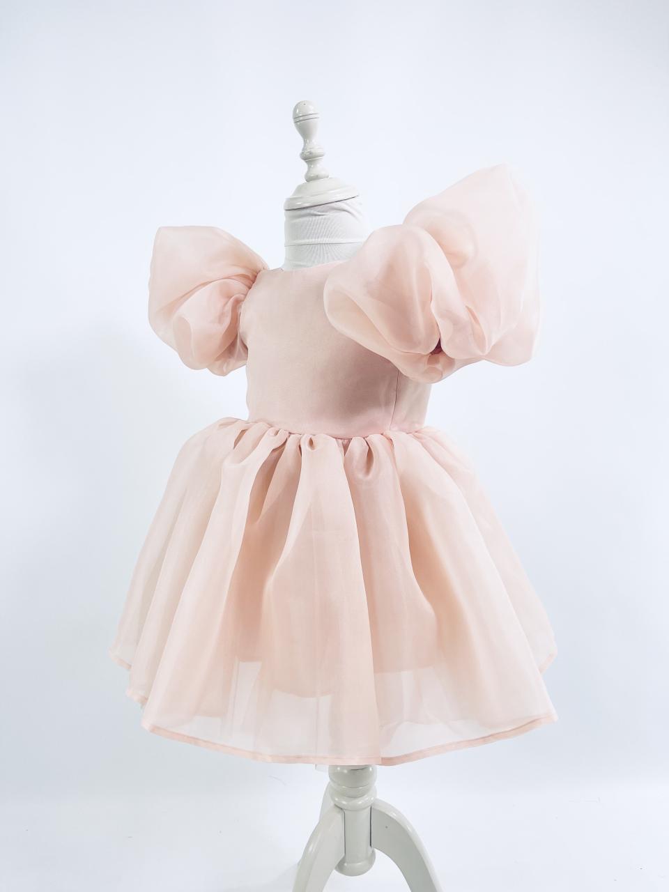 DOLLY V-BACK PUFF SLEEVE ORGANZA TUTU DRESS ballet slipper pink