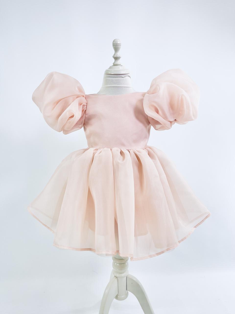 DOLLY V-BACK PUFF SLEEVE ORGANZA TUTU DRESS ballet slipper pink