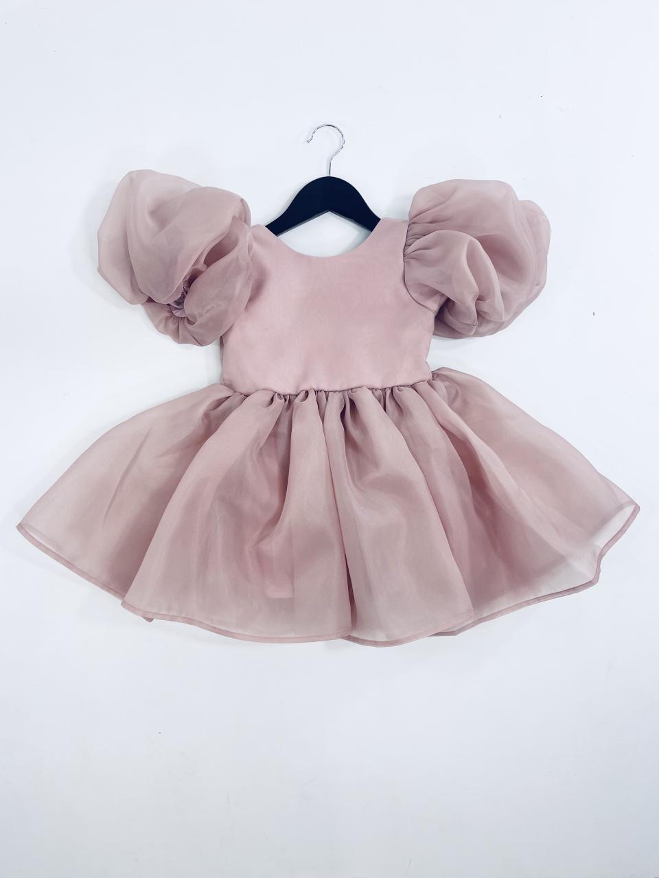 DOLLY V-BACK PUFF SLEEVE ORGANZA TUTU DRESS mauve