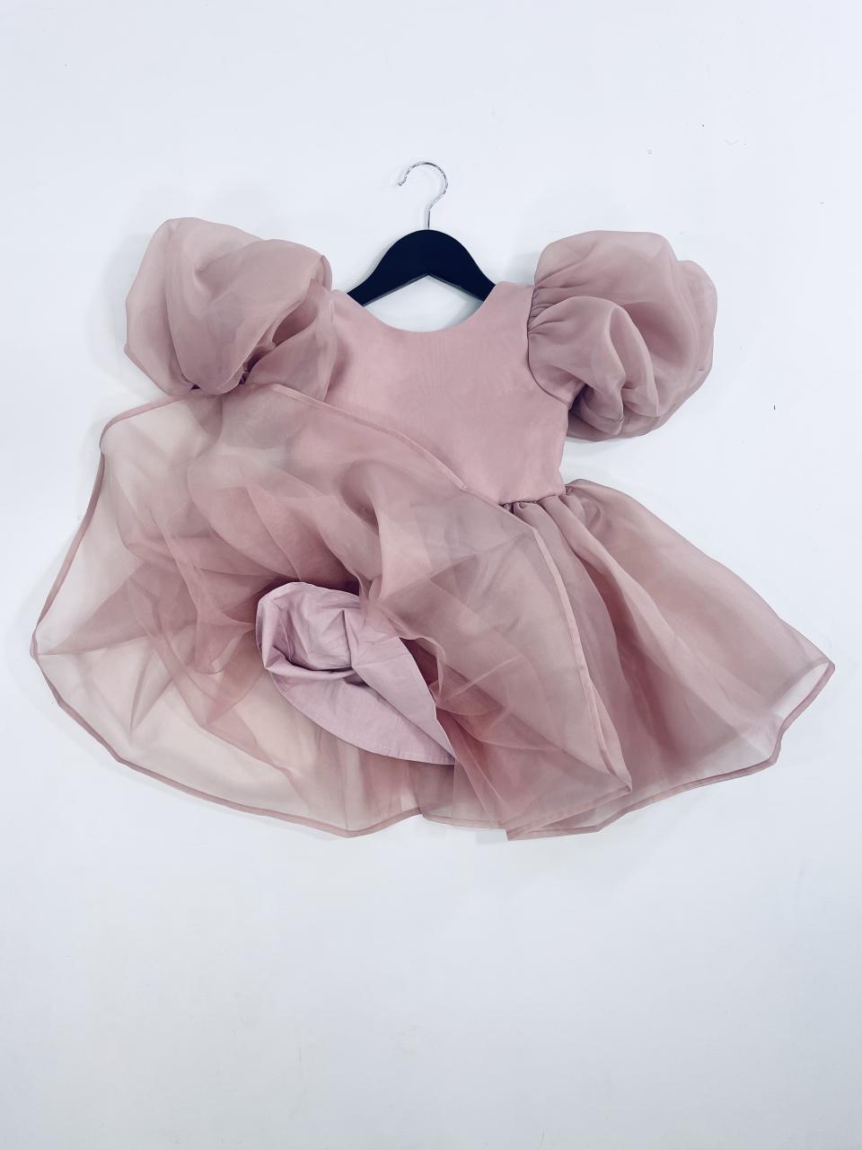 DOLLY V-BACK PUFF SLEEVE ORGANZA TUTU DRESS mauve