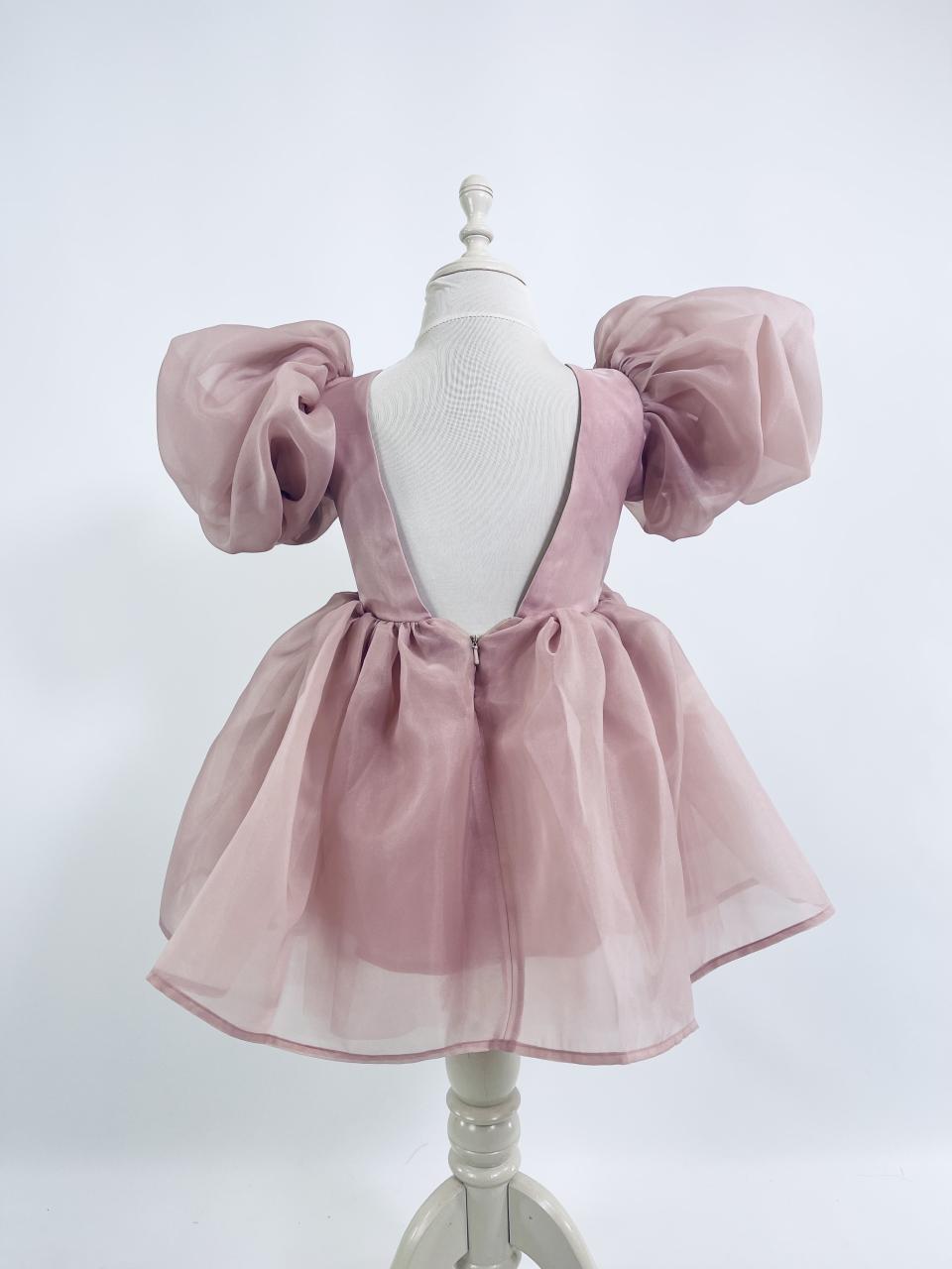 DOLLY V-BACK PUFF SLEEVE ORGANZA TUTU DRESS mauve