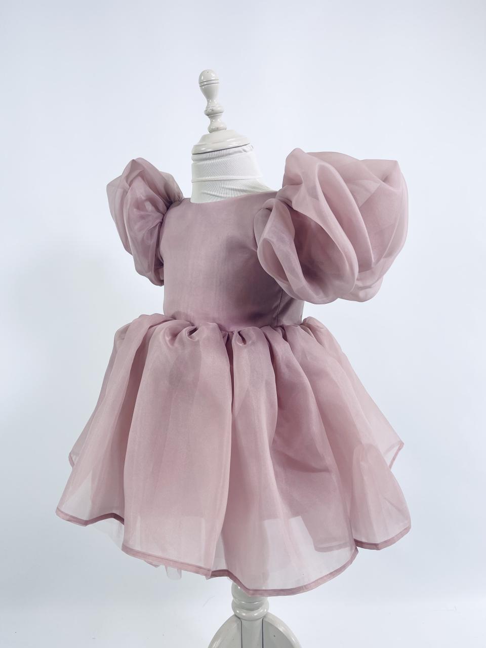 DOLLY V-BACK PUFF SLEEVE ORGANZA TUTU DRESS mauve