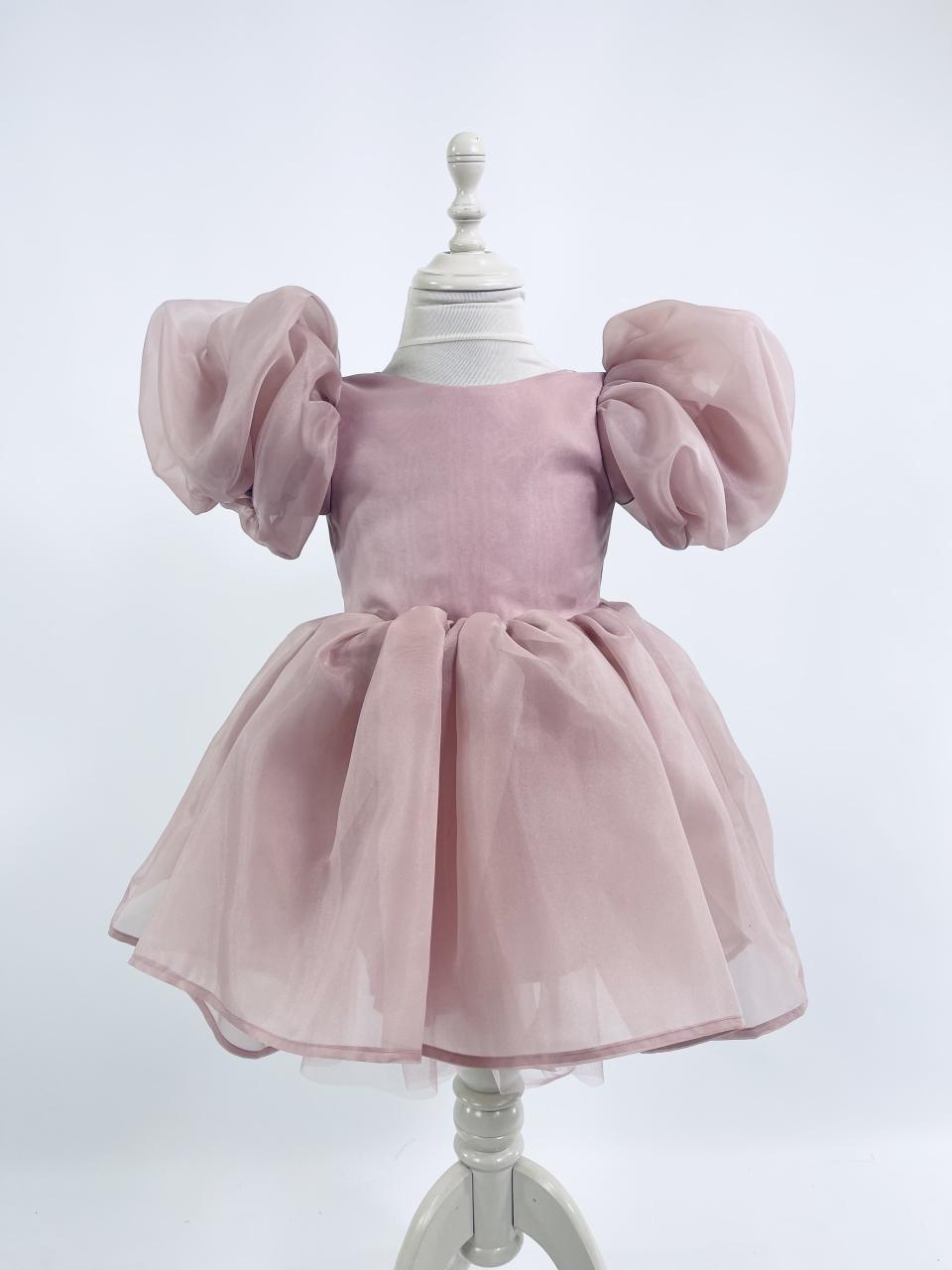 DOLLY V-BACK PUFF SLEEVE ORGANZA TUTU DRESS mauve