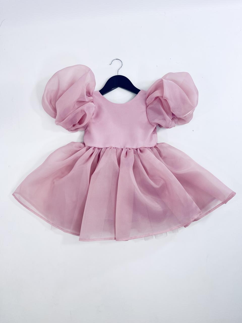 DOLLY V-BACK PUFF SLEEVE ORGANZA TUTU DRESS dusty pink