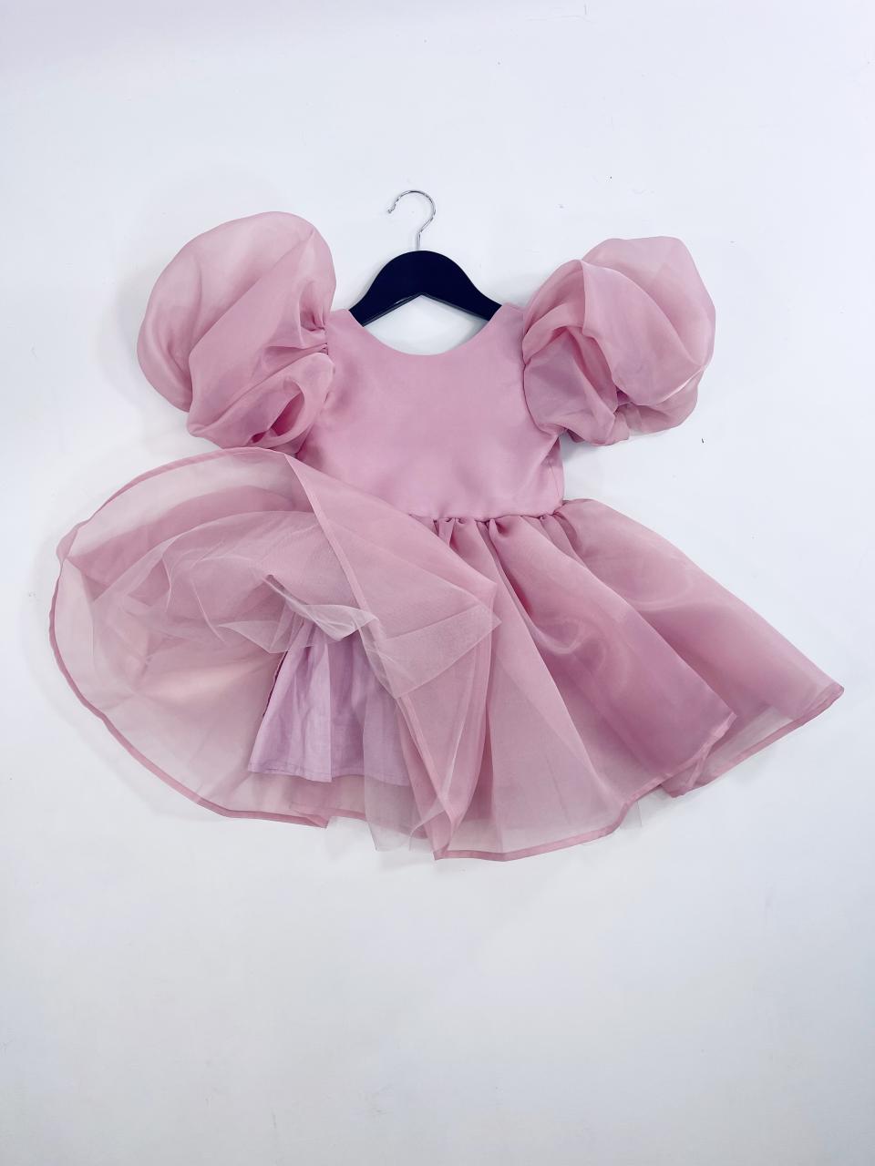 DOLLY V-BACK PUFF SLEEVE ORGANZA TUTU DRESS dusty pink