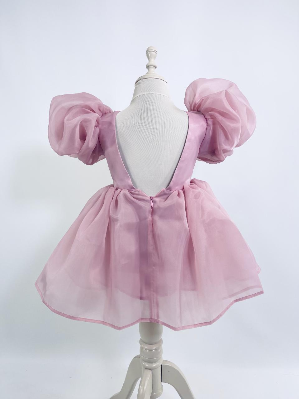 DOLLY V-BACK PUFF SLEEVE ORGANZA TUTU DRESS dusty pink