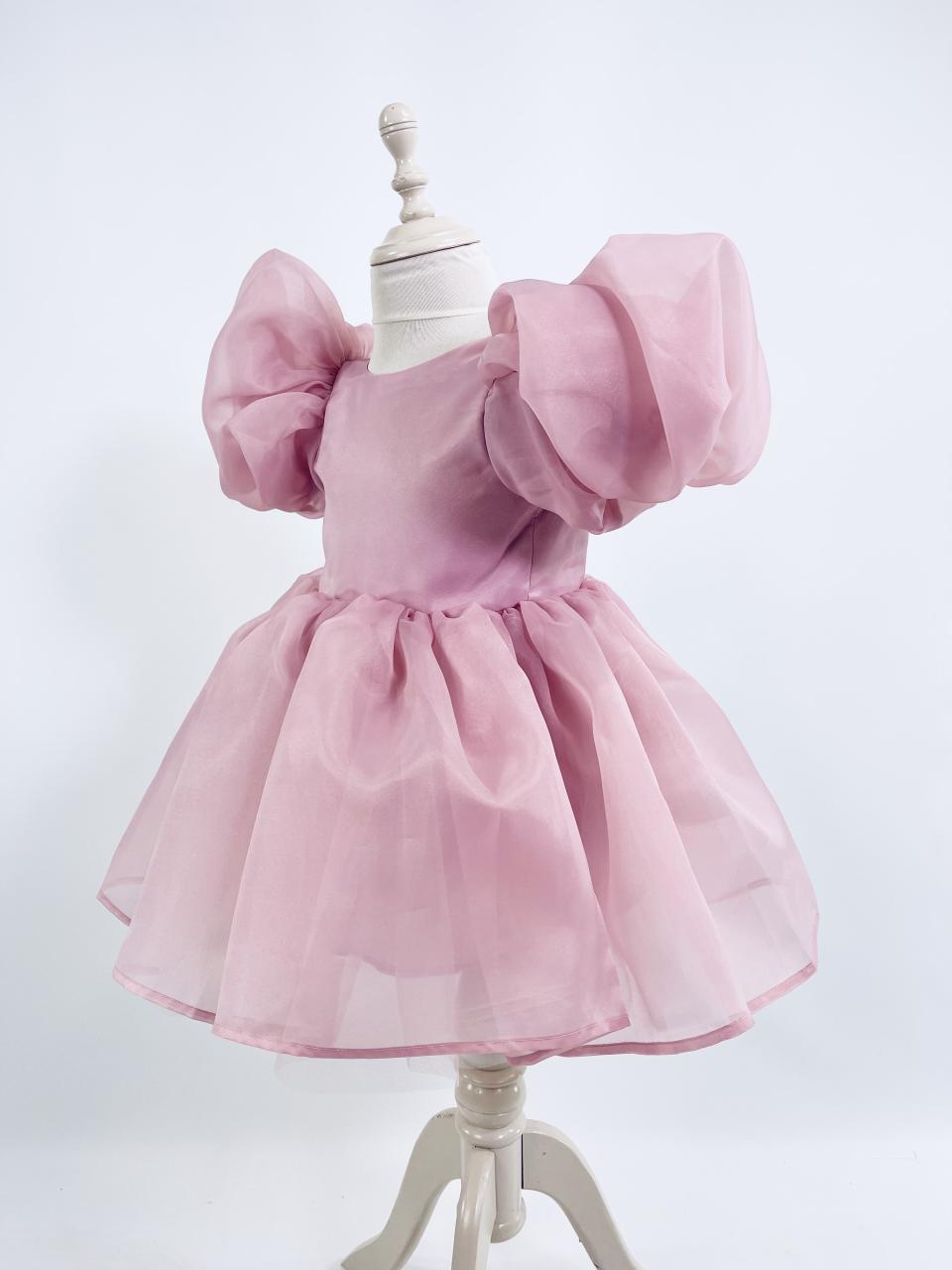 DOLLY V-BACK PUFF SLEEVE ORGANZA TUTU DRESS dusty pink