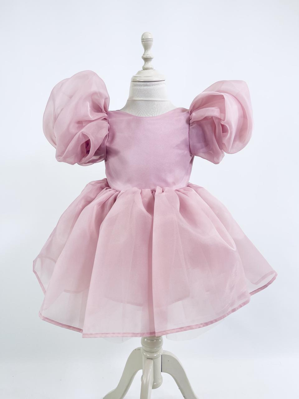 DOLLY V-BACK PUFF SLEEVE ORGANZA TUTU DRESS dusty pink