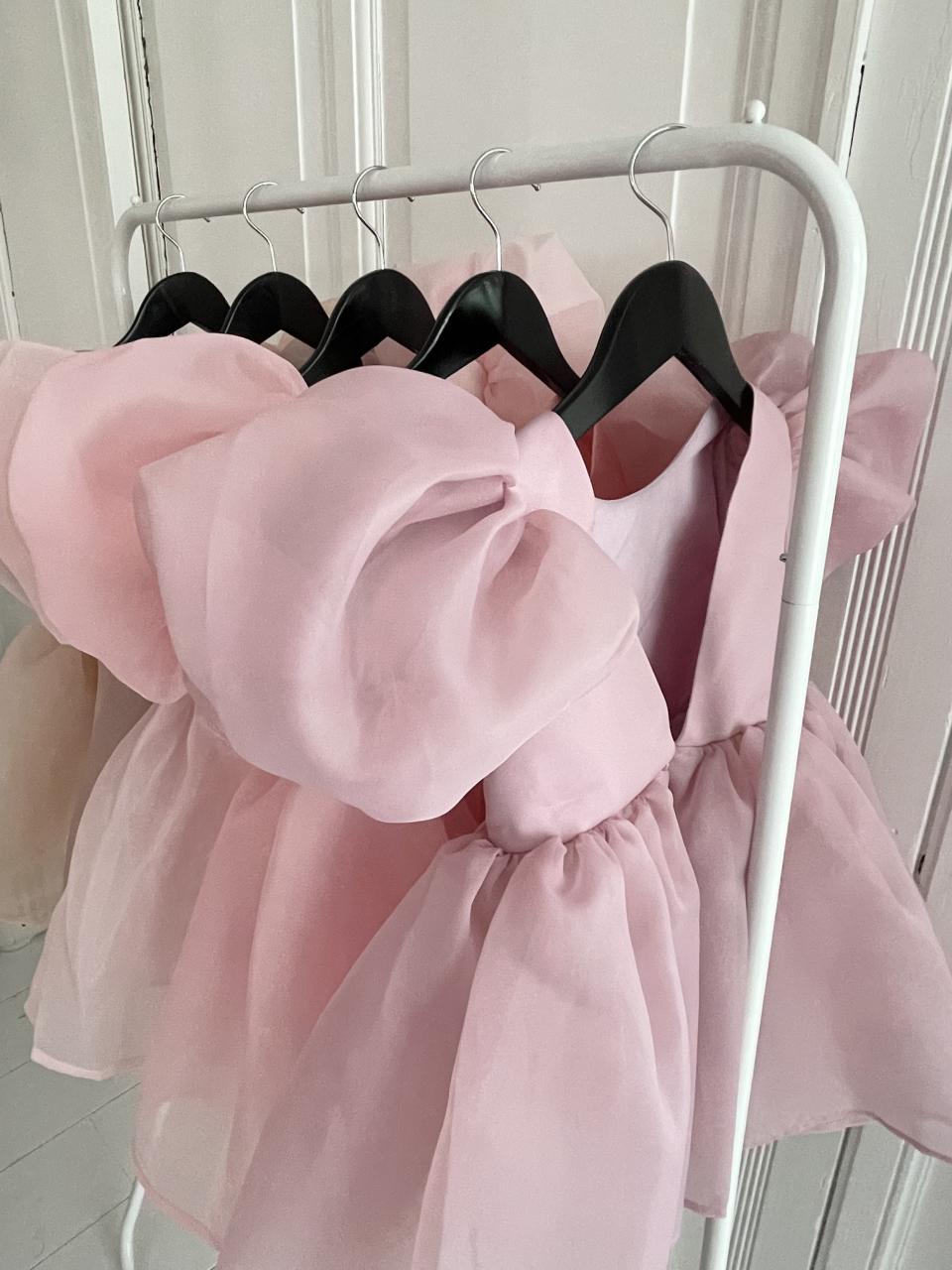 DOLLY V-BACK PUFF SLEEVE ORGANZA TUTU DRESS mauve