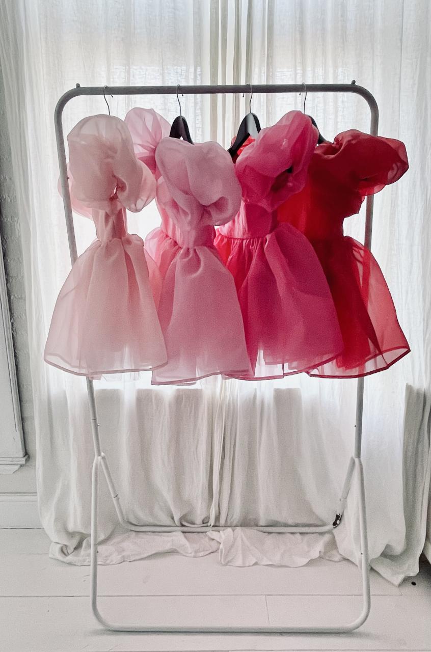DOLLY V-BACK PUFF SLEEVE ORGANZA TUTU DRESS red