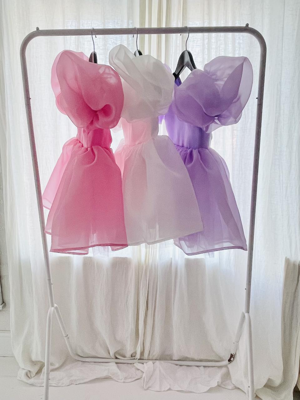 DOLLY V-BACK PUFF SLEEVE ORGANZA TUTU DRESS lavender