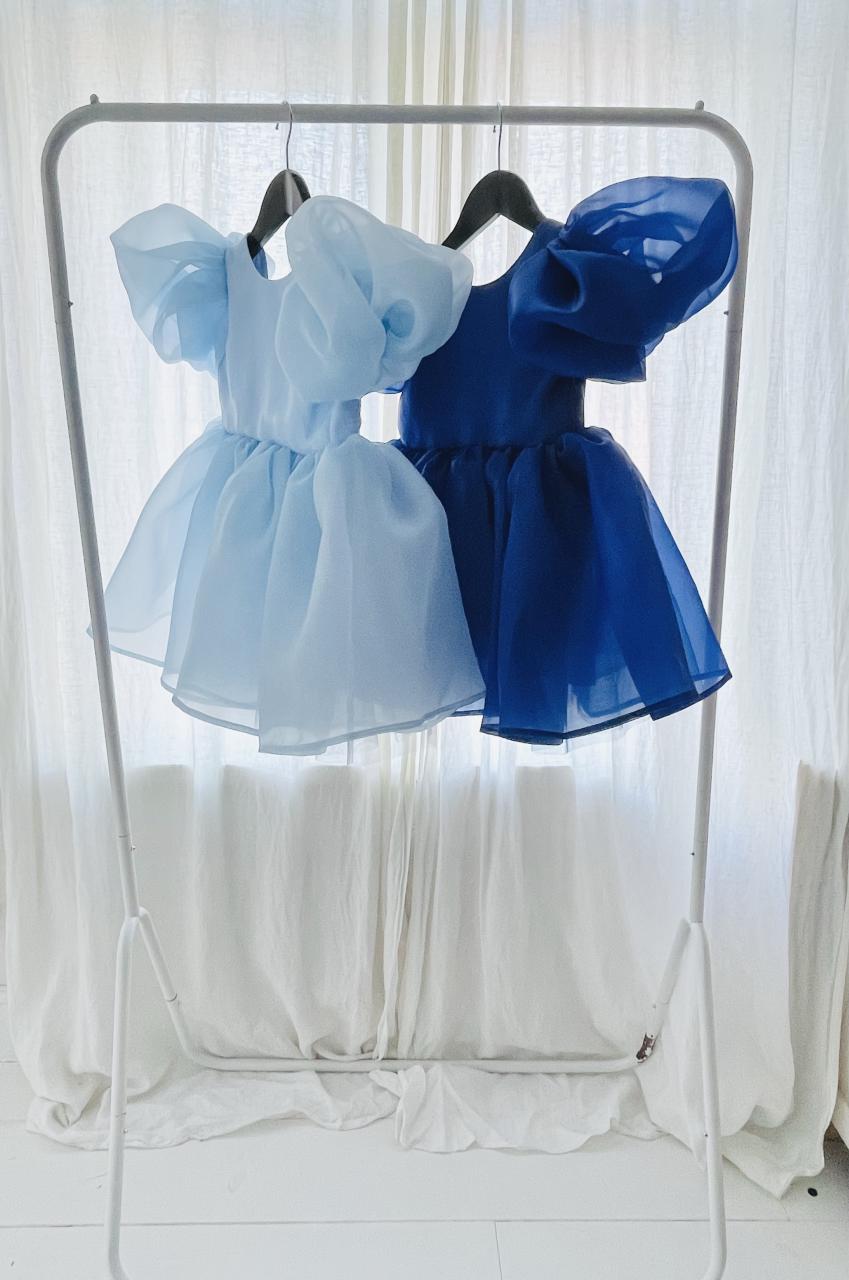 DOLLY V-BACK PUFF SLEEVE ORGANZA TUTU DRESS light blue