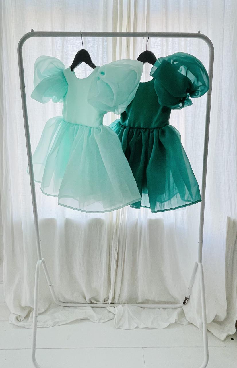 DOLLY V-BACK PUFF SLEEVE ORGANZA TUTU DRESS green