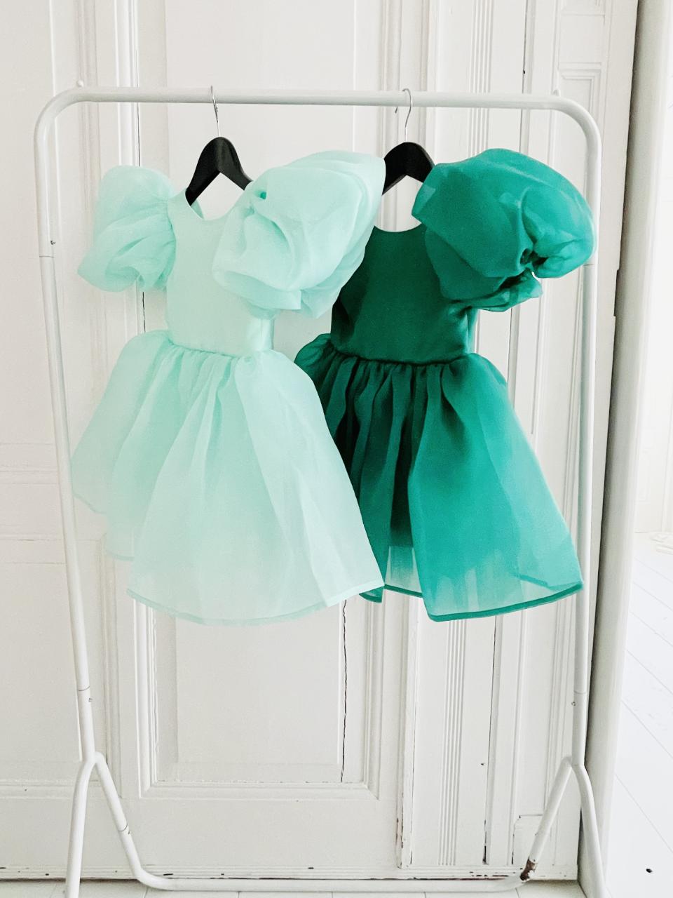 DOLLY V-BACK PUFF SLEEVE ORGANZA TUTU DRESS green