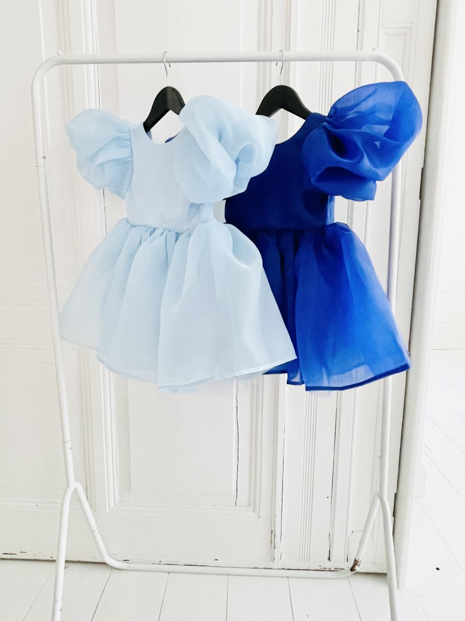DOLLY V-BACK PUFF SLEEVE ORGANZA TUTU DRESS light blue