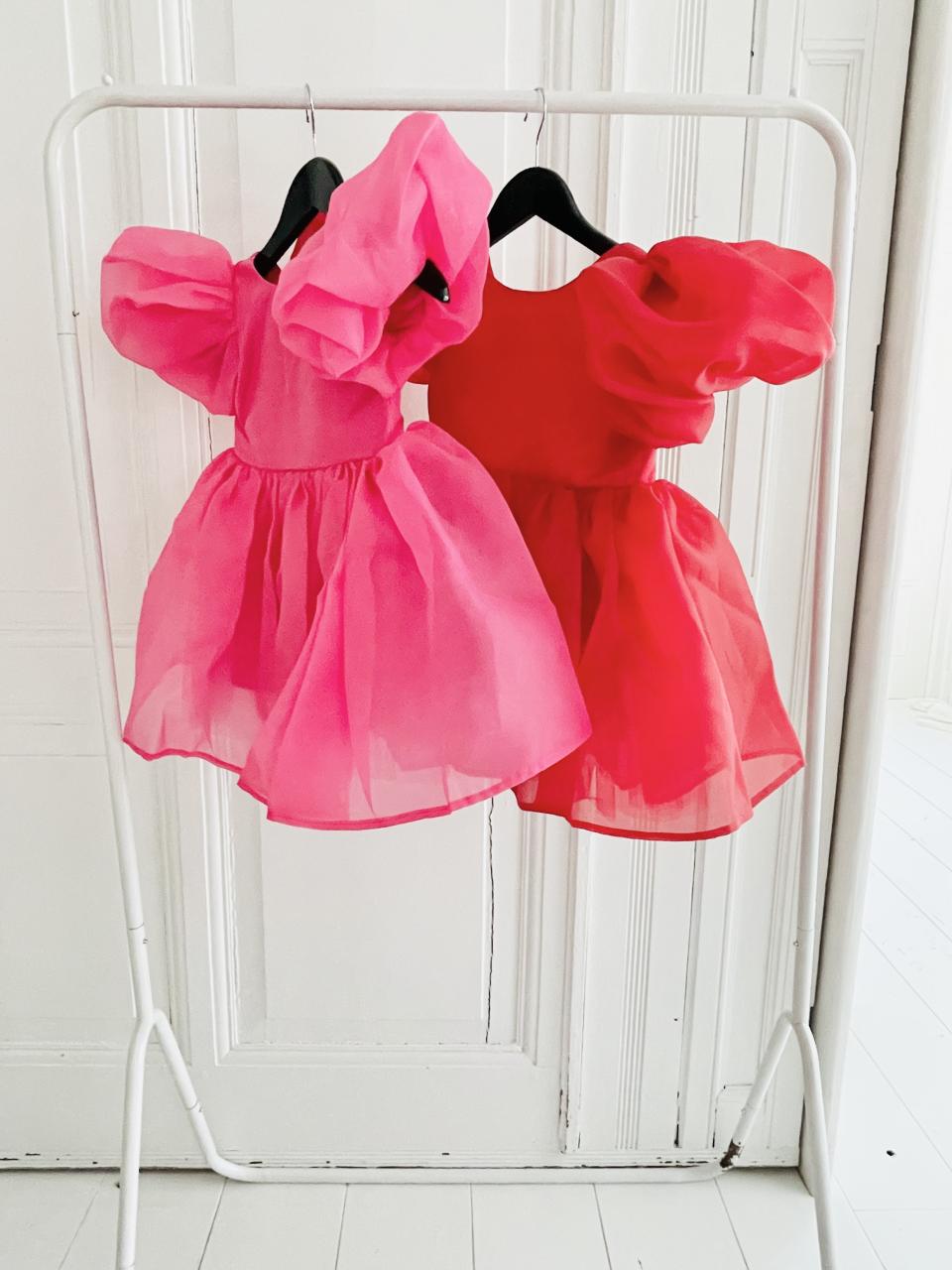 DOLLY V-BACK PUFF SLEEVE ORGANZA TUTU DRESS red
