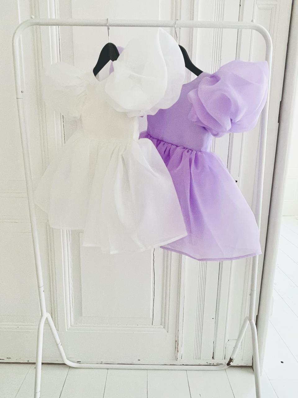 DOLLY V-BACK PUFF SLEEVE ORGANZA TUTU DRESS lavender