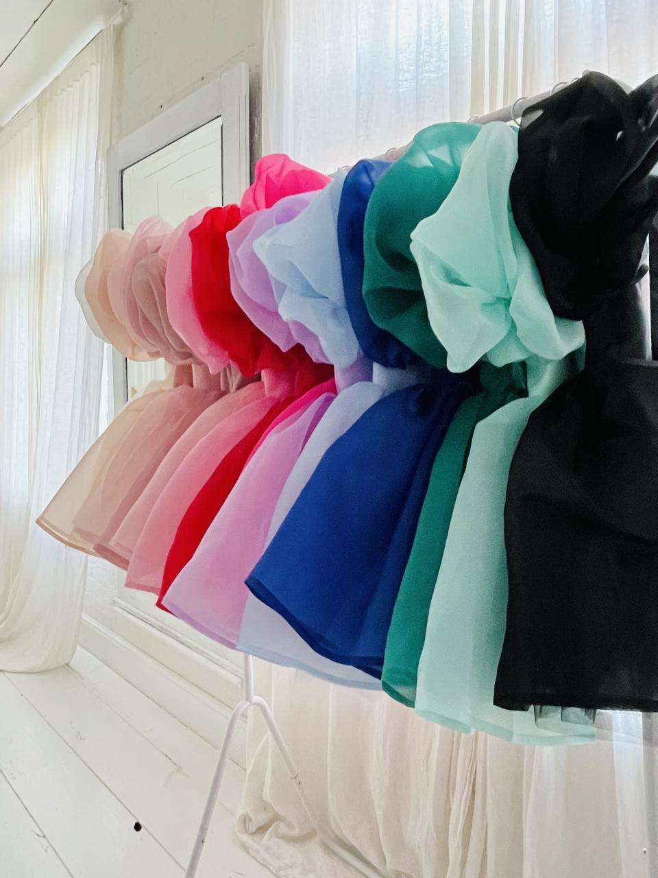 DOLLY V-BACK PUFF SLEEVE ORGANZA TUTU DRESS tiffany