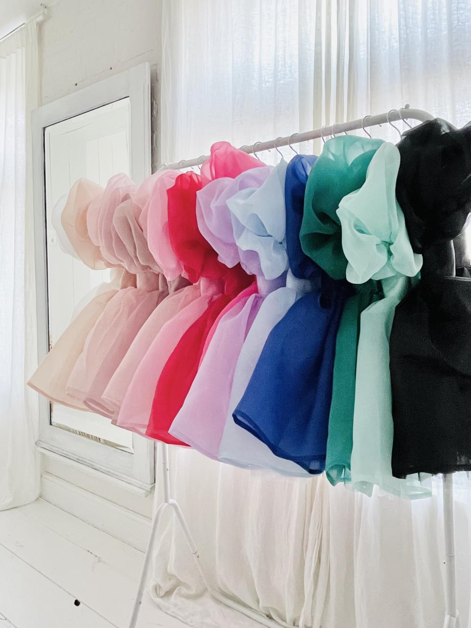 DOLLY V-BACK PUFF SLEEVE ORGANZA TUTU DRESS light blue