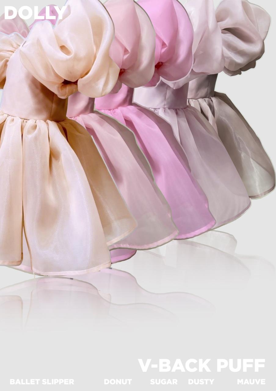DOLLY V-BACK PUFF SLEEVE ORGANZA TUTU DRESS mauve