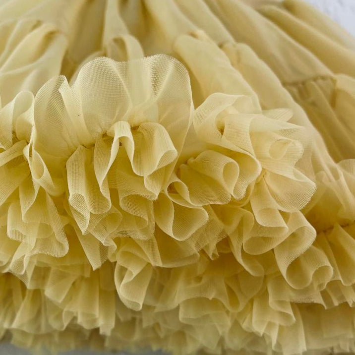 Close-up of a yellow ruffled fabric texture