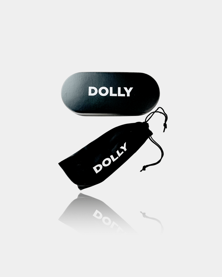 DOLLY ROUND GOGGLE SHAPE SUNGLASSES WITH LEATHER CASE & POUCH black