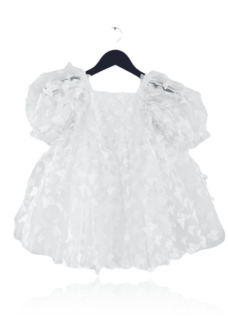 DOLLY ALLOVER BUTTERFLIES BABYDOLL DRESS white