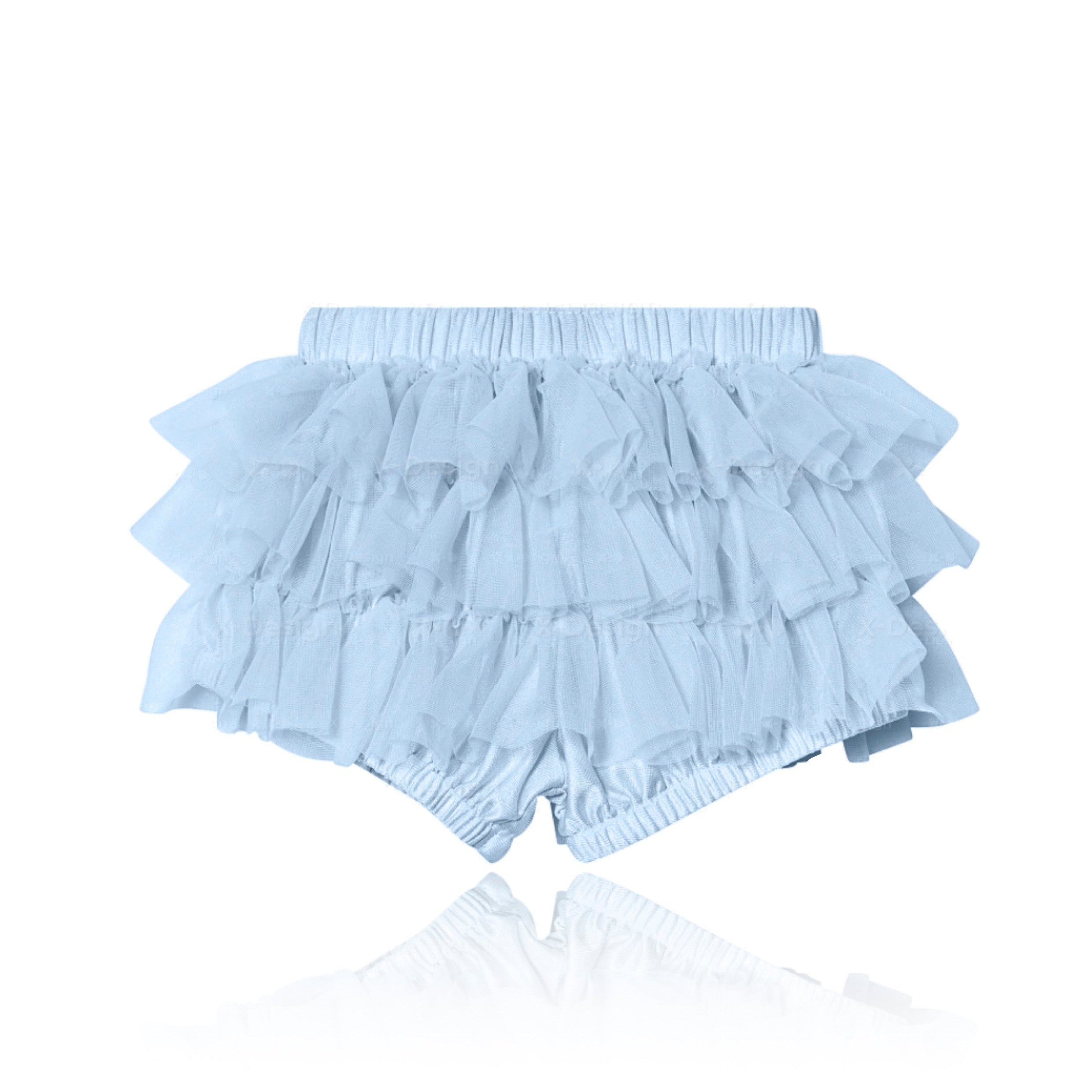 Light blue ruffled bloomers on a white background