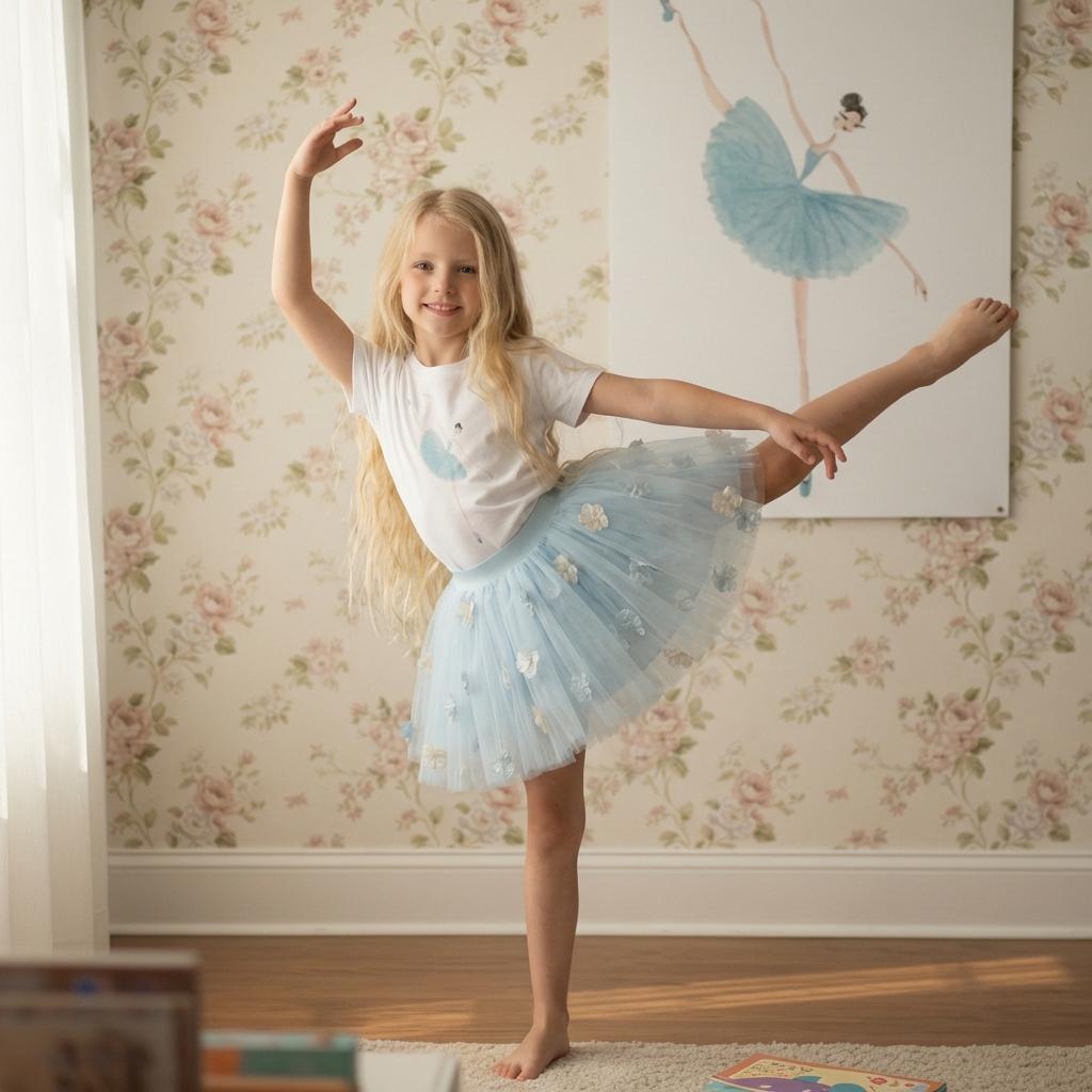 DOLLY Watercolor Blue Ballerina Kids Tee