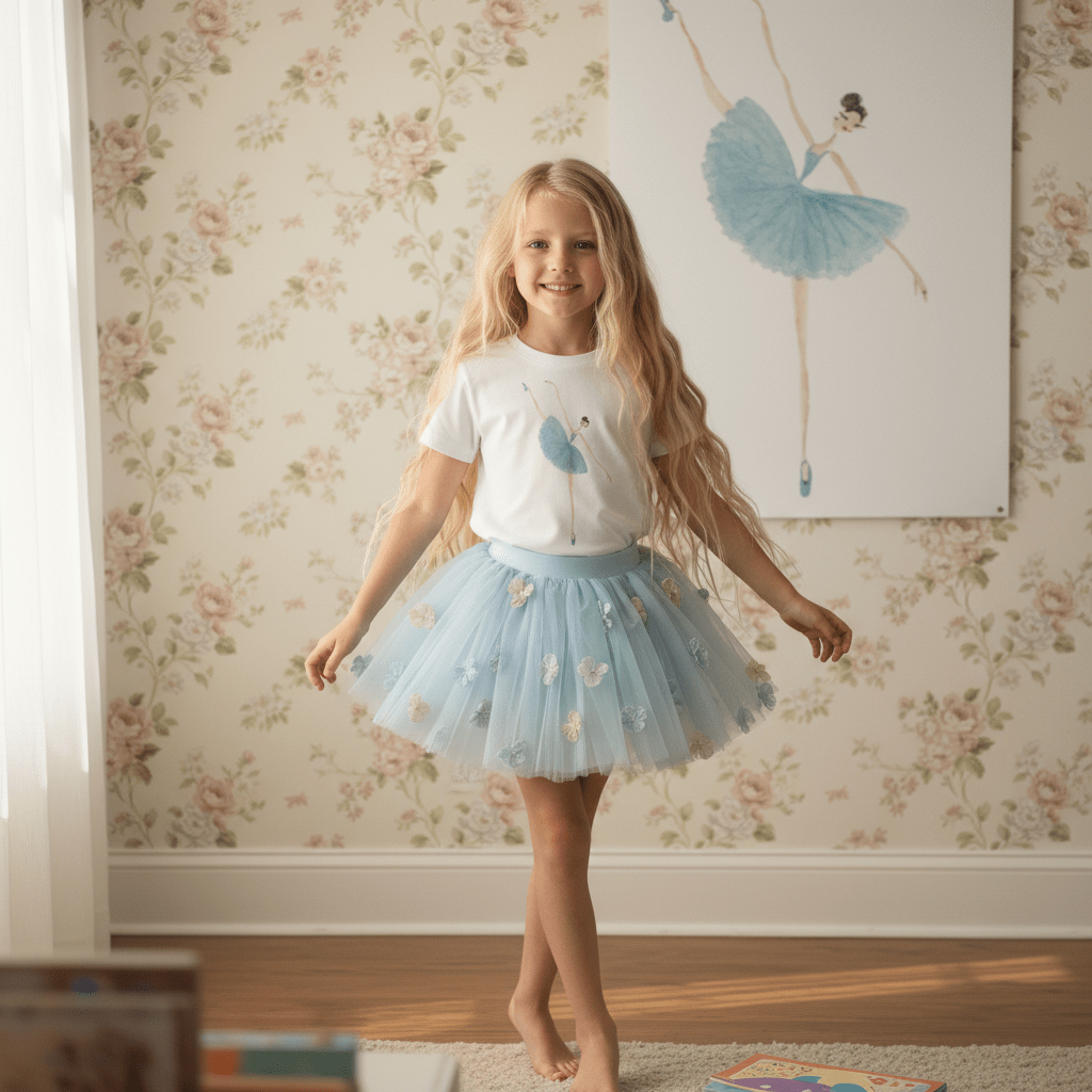 DOLLY Watercolor Blue Ballerina Kids Tee