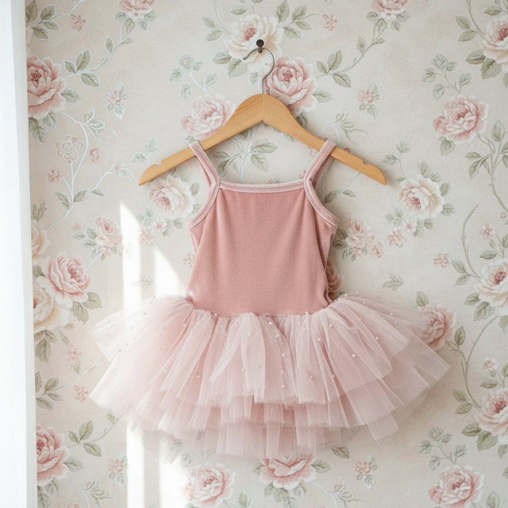 DOLLY® VELVET LEOTARD ROMPER WITH PEARL TULLE dollypink ⚪