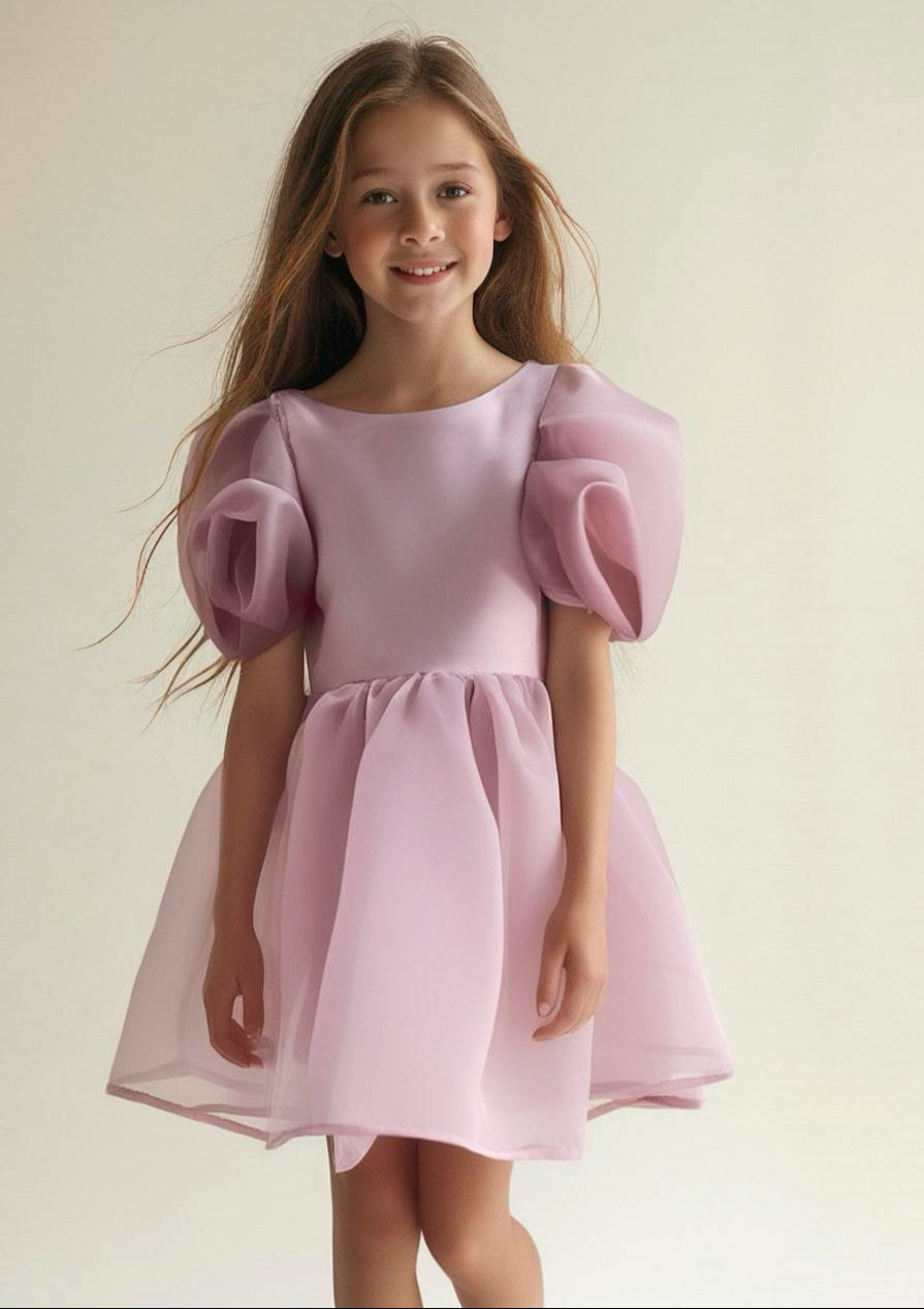 DOLLY V-BACK PUFF SLEEVE ORGANZA TUTU DRESS dusty pink