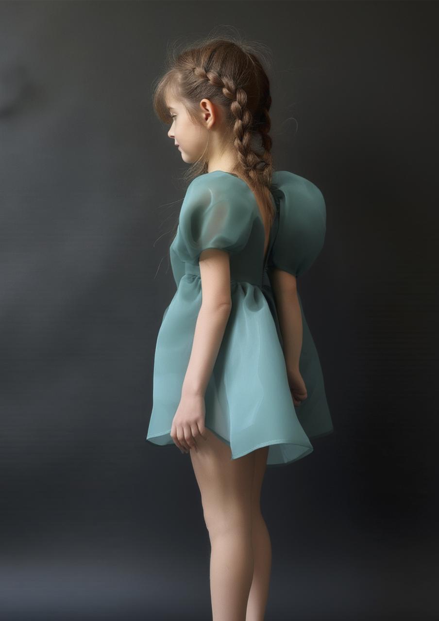 DOLLY V-BACK PUFF SLEEVE ORGANZA TUTU DRESS green