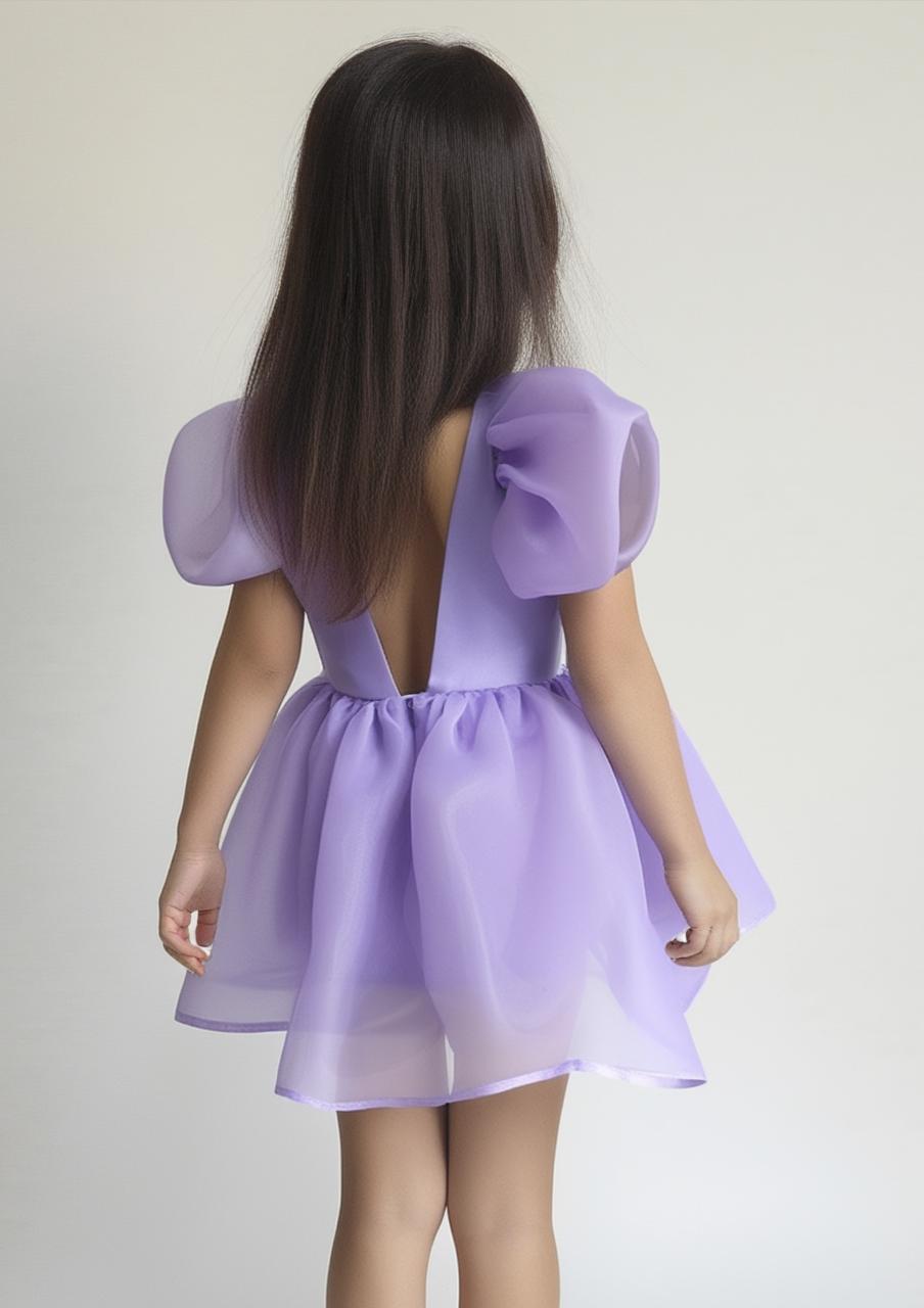 DOLLY V-BACK PUFF SLEEVE ORGANZA TUTU DRESS lavender