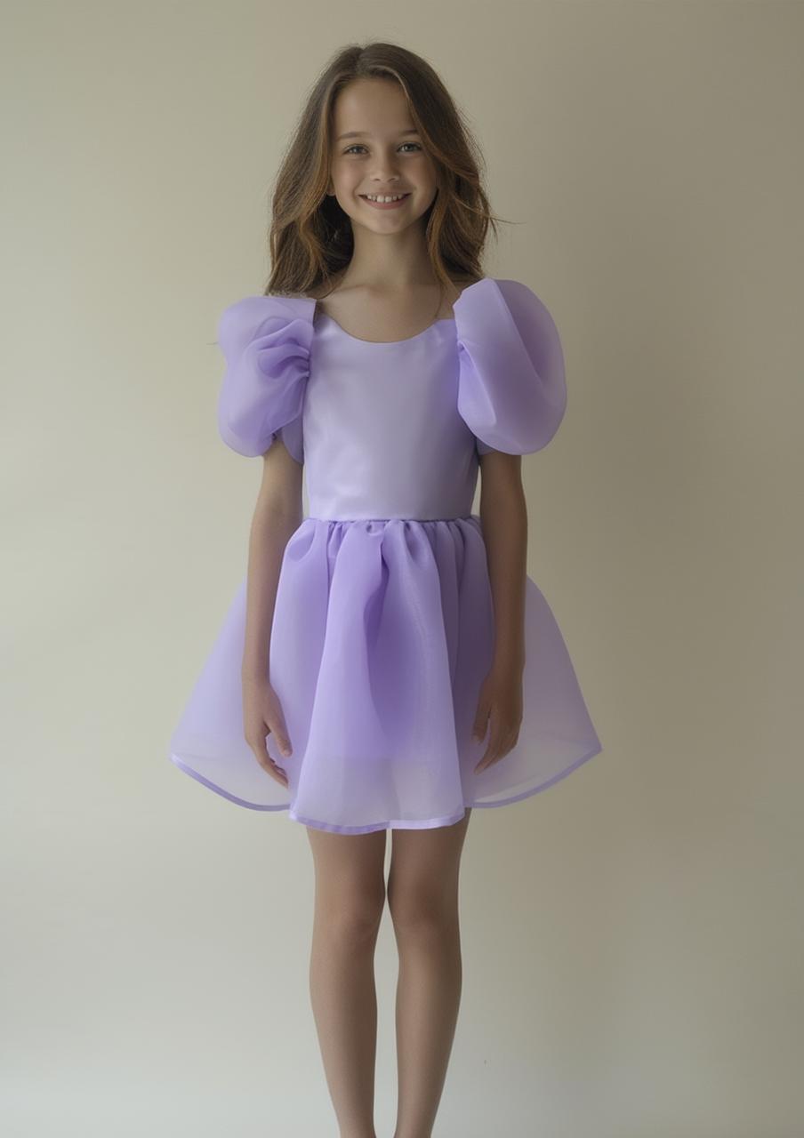 DOLLY V-BACK PUFF SLEEVE ORGANZA TUTU DRESS lavender