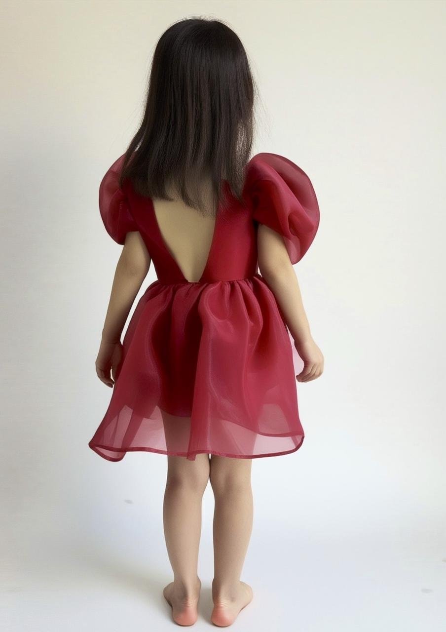 DOLLY V-BACK PUFF SLEEVE ORGANZA TUTU DRESS red
