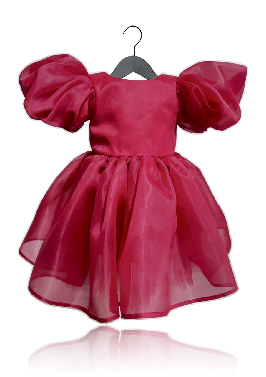 DOLLY V-BACK PUFF SLEEVE ORGANZA TUTU DRESS red