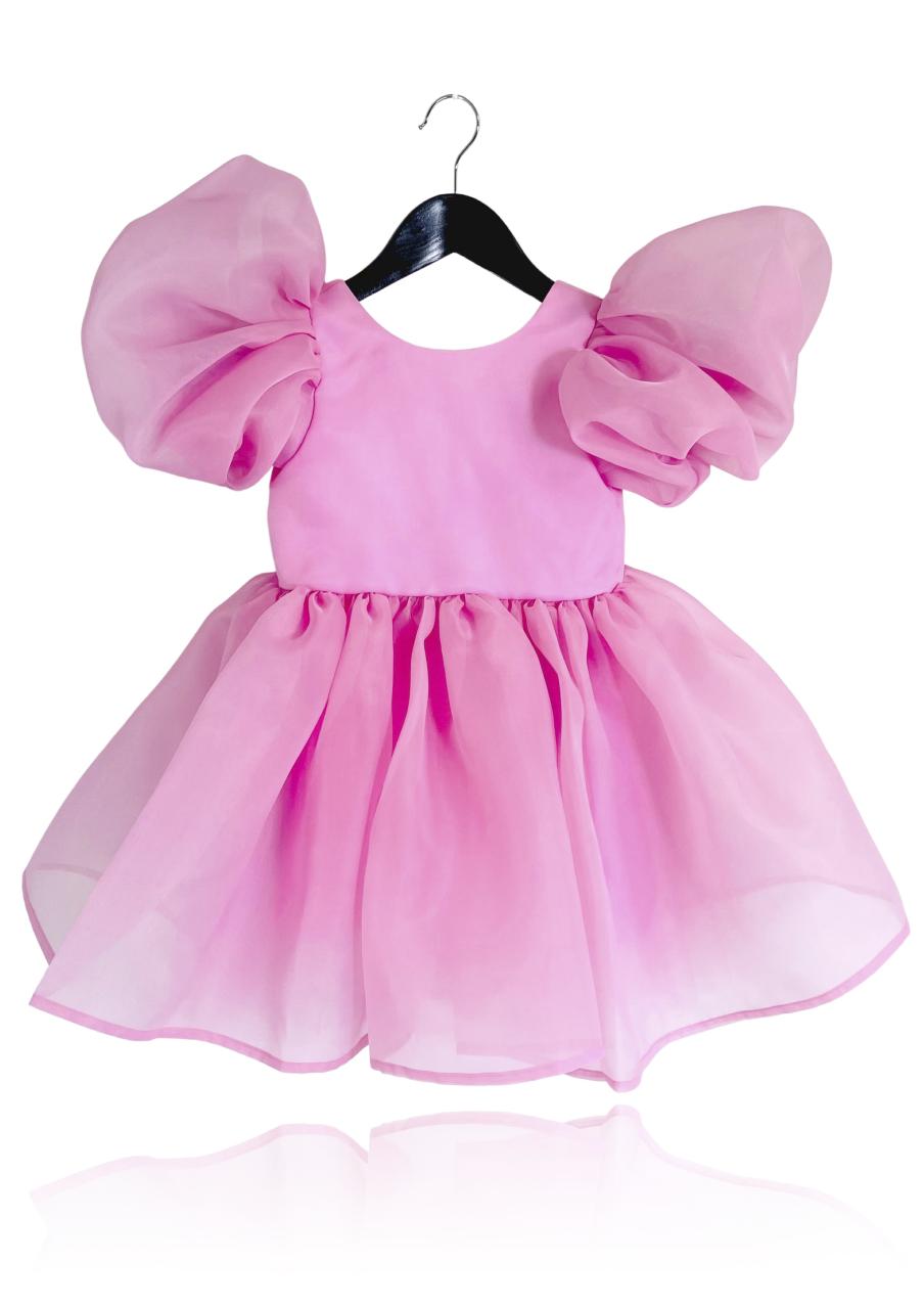DOLLY V-BACK PUFF SLEEVE ORGANZA TUTU DRESS sugar pink