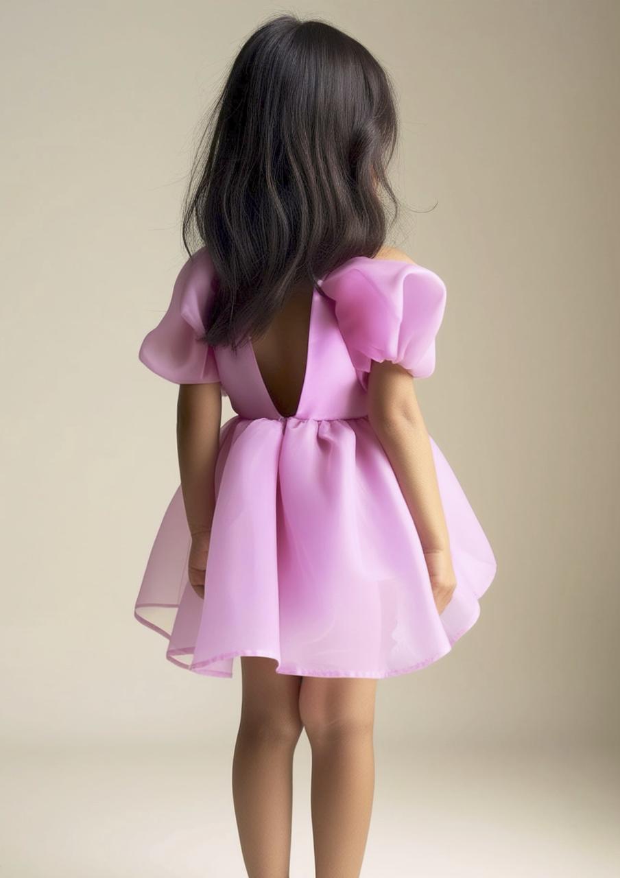 DOLLY V-BACK PUFF SLEEVE ORGANZA TUTU DRESS sugar pink