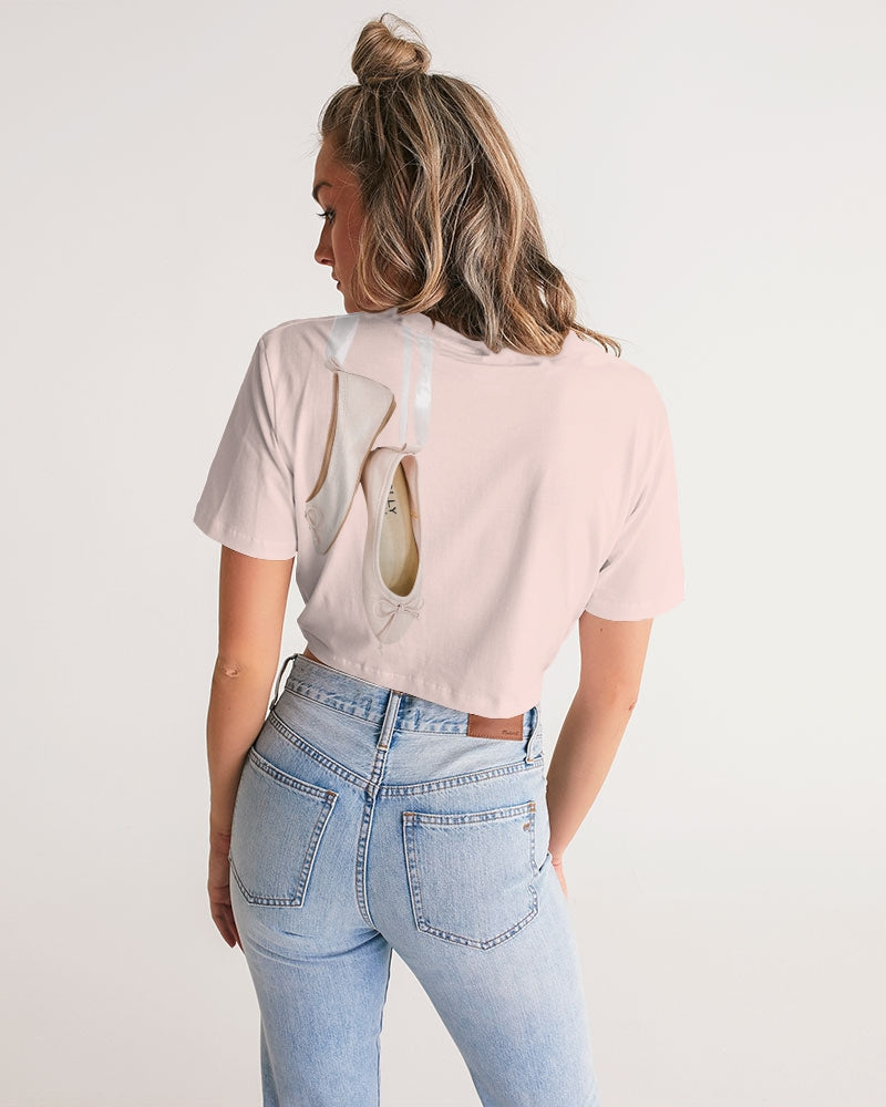 NOT WITHOUT MY DOLLY BALLERINAS WITH DOLLYPINK BALLERINAS Women's Twist-Front Cropped Tee