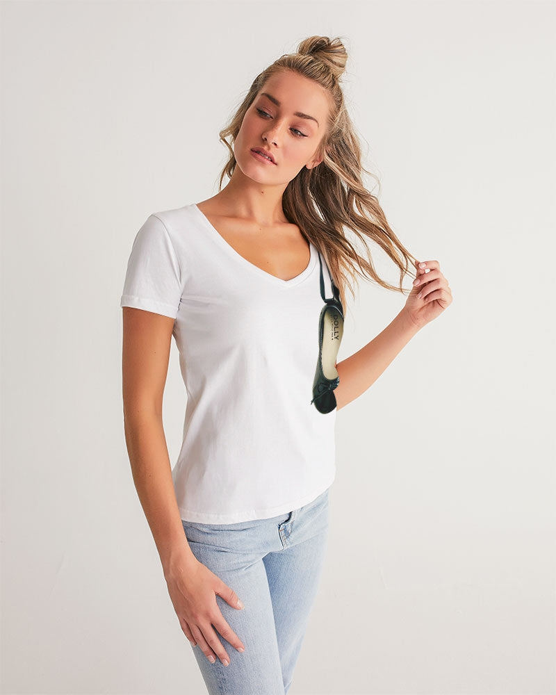 NOT WITHOUT MY BALLERINAS WITH BLACK BALLERINAS Women's V-Neck Tee