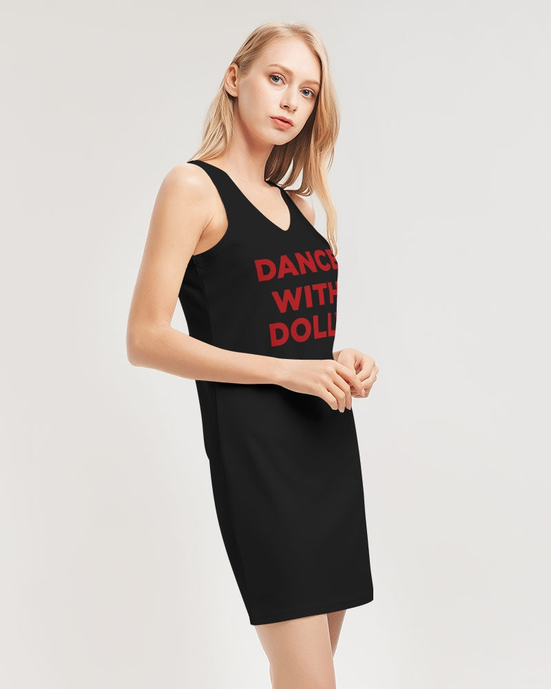 DANCE WITH DOLLY WITH RED BALLERINAS Women's Rib Knit V Neck Mini Dress