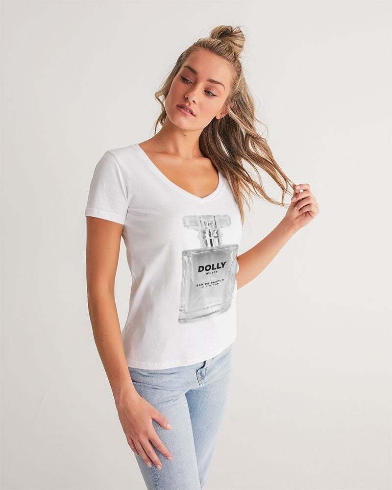 DOLLY WHITE PERFUME BOTTLE Women's V-Neck Tee