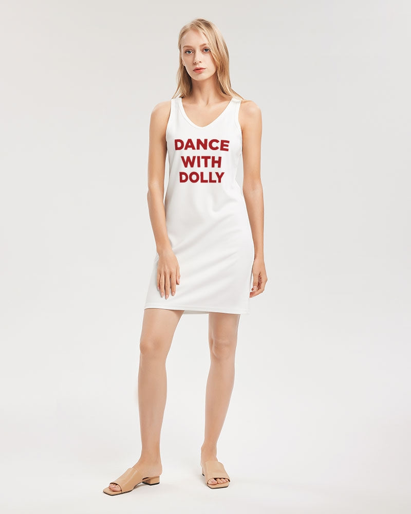 DANCE WITH DOLLY WITH RED BALLERINAS Women's Rib Knit V Neck Mini Dress