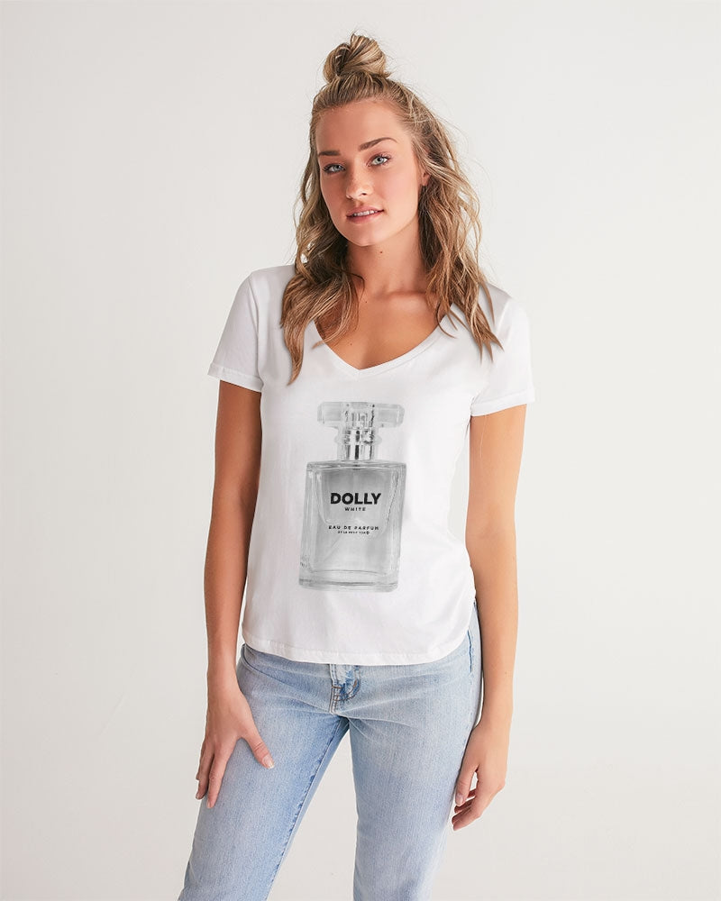 DOLLY WHITE PERFUME BOTTLE Women's V-Neck Tee